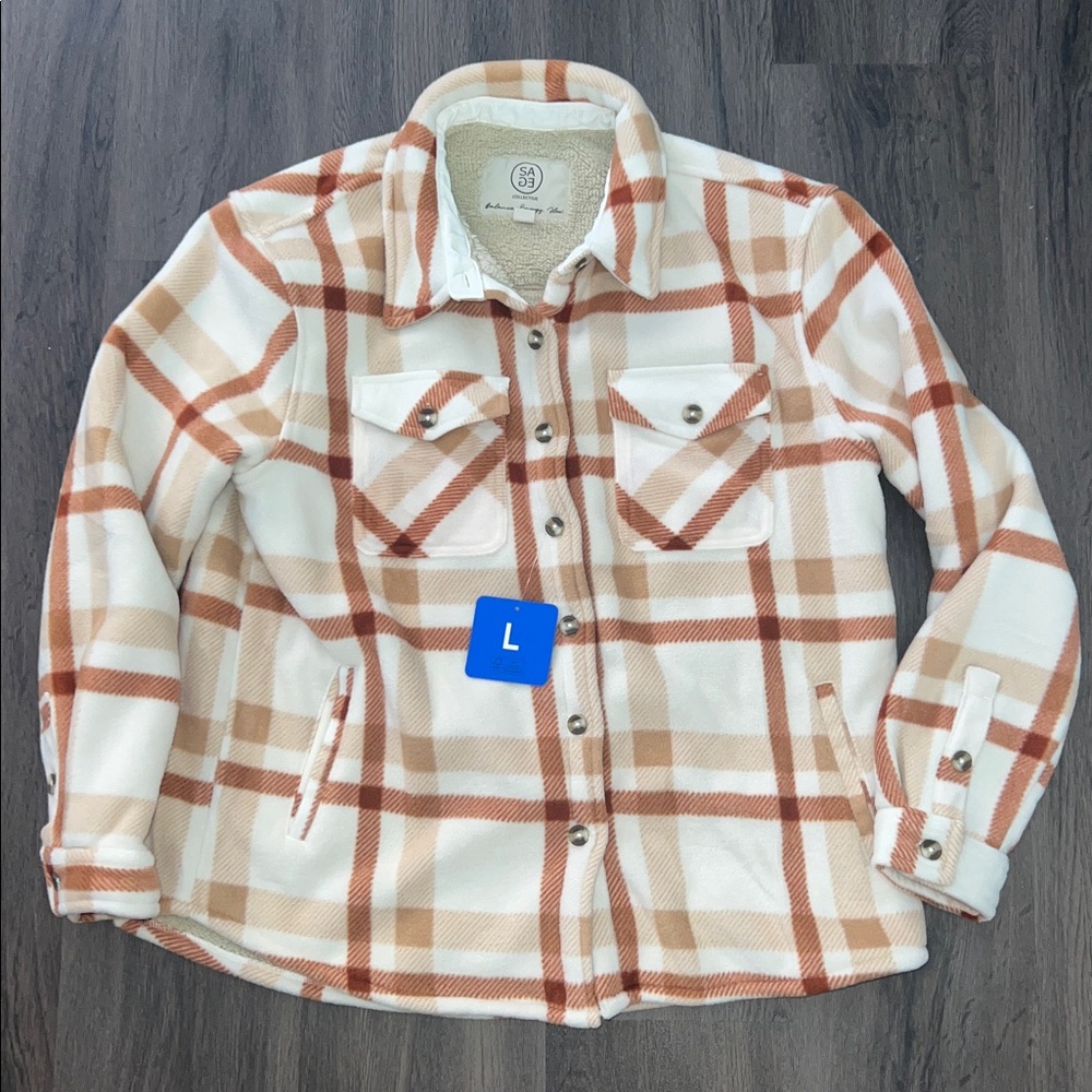 NWT Sage Plaid Plush Serpa in Rust Orange and White